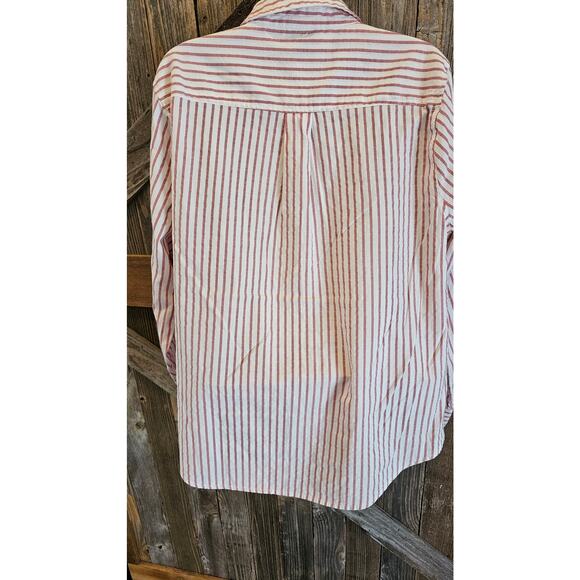 Torrid seersucker red Neutral striped tunic button up long sleeve top 1X career - Picture 2 of 7